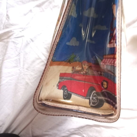 VINTAGE 1950 GRAPHIC AMERICAN TOPICS CLEAR LUCITE PURSE - Picture 5 of 12